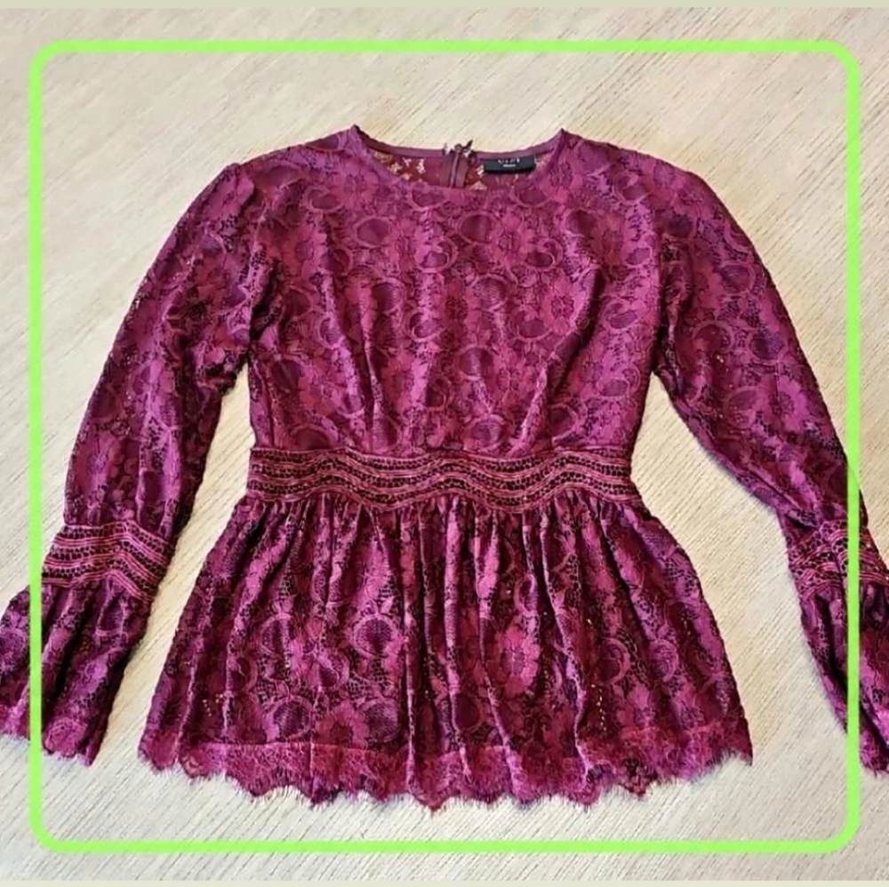 Vici Lace Long Sleeve Top in Burgundy
